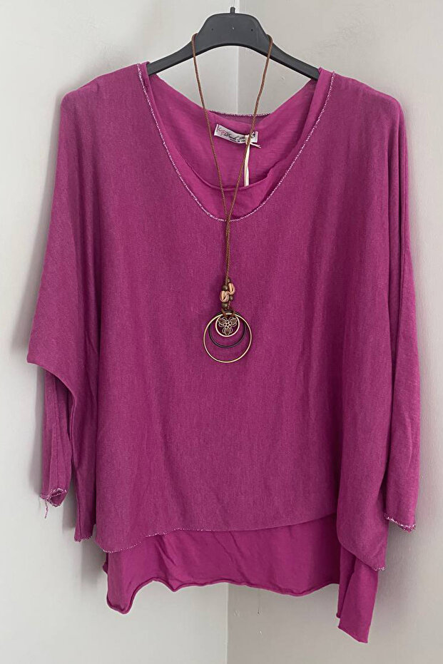 Women's Italian Lilac Color Plain Pattern Collared Cotton Combed Sleeveless Inner Knitwear Blouse 2-Piece Set