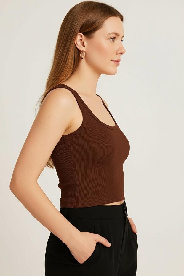 Women's Ribbed Look Thick Strap Basic Undershirt - 5