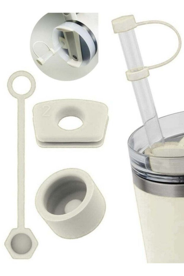 Silicone Spill Stopper Kit for Stanley Cup, Tumbler Accessories Set for 30oz & 40oz, Includes Straw Cover, Lid Leak Plug, Spill Stopper, Compatible with Stanley Quencher H2.0 FlowState – Cream