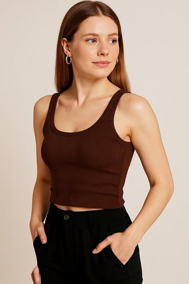 Women's Ribbed Look Thick Strap Basic Undershirt - 4