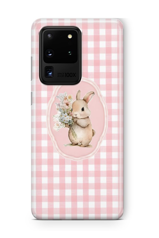 Samsung Galaxy S20 Ultra Compatible Floral Rabbit Pattern Transparent Phone Case
