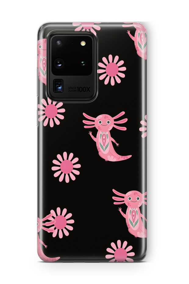 Samsung Galaxy S20 Ultra Pink Axolotl Pattern Transparent Phone Case - 1