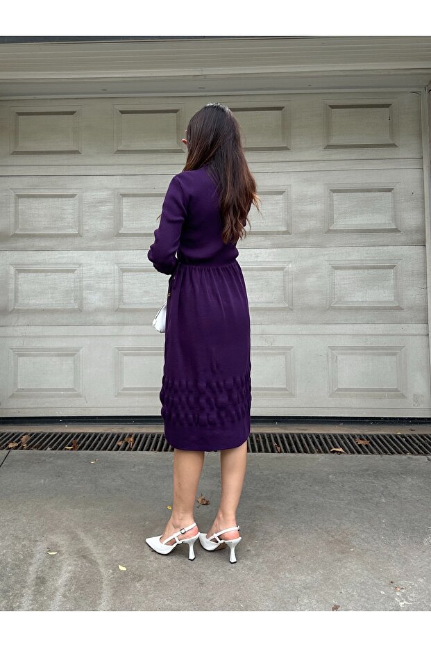 Kalp Nakışlı Şık Triko Elbise - 8