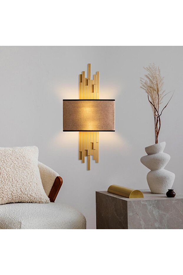 Axis Çift Yönlü Abajur Başlıklı Aplik Parlak Gold, Rustik Metal Tekli Duvar Lambası AXIS-15112 - 2