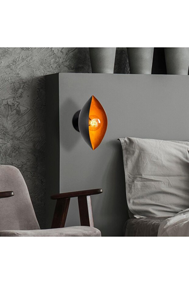 Cik Modern Metal Plated Single Wall Sconce with Tufts Black, Rustic Decorative Wall Lamp Cik-Mr-842