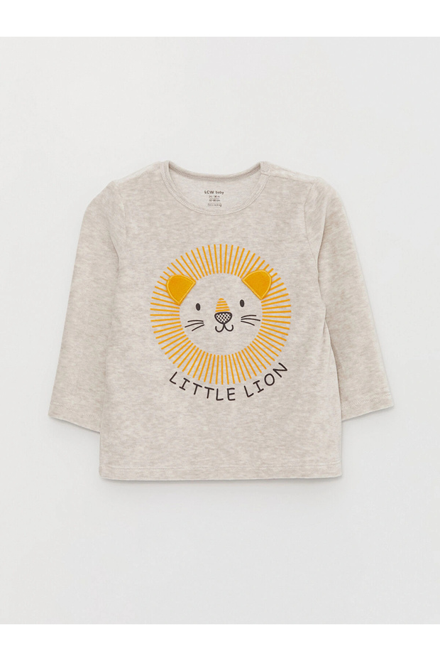 LCW baby Ekru Bisiklet Yaka Baskılı Kadife Erkek Bebek Pijama Takımı - 2