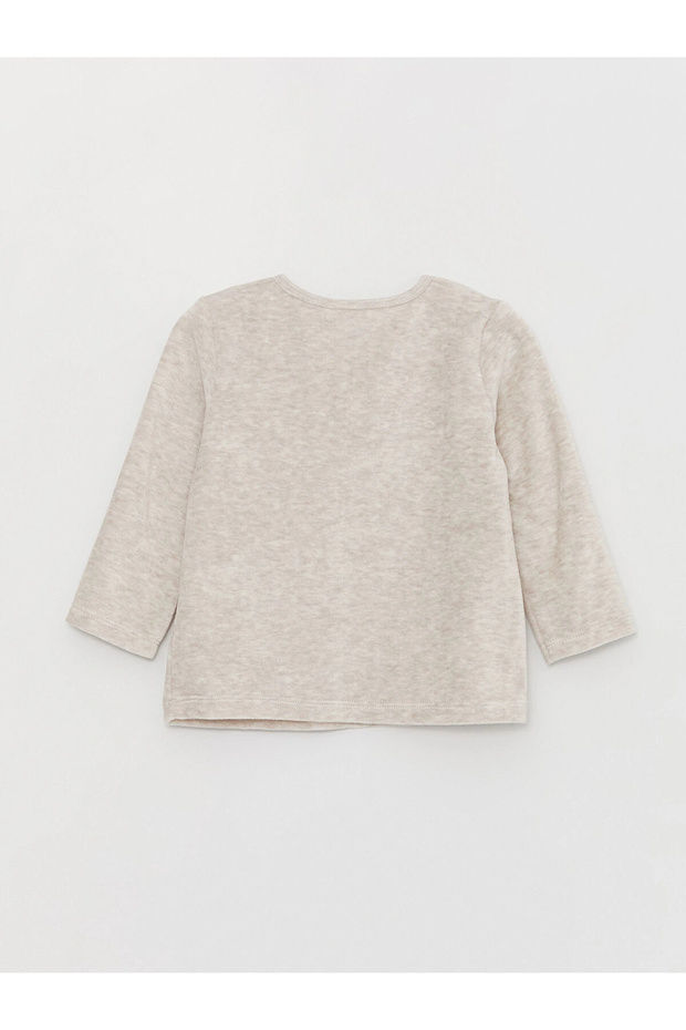 LCW baby Ekru Bisiklet Yaka Baskılı Kadife Erkek Bebek Pijama Takımı - 4