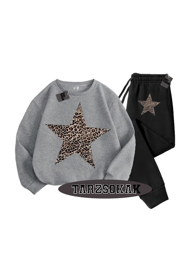 Gray Biskilet Leopard Star Detailed Double Set