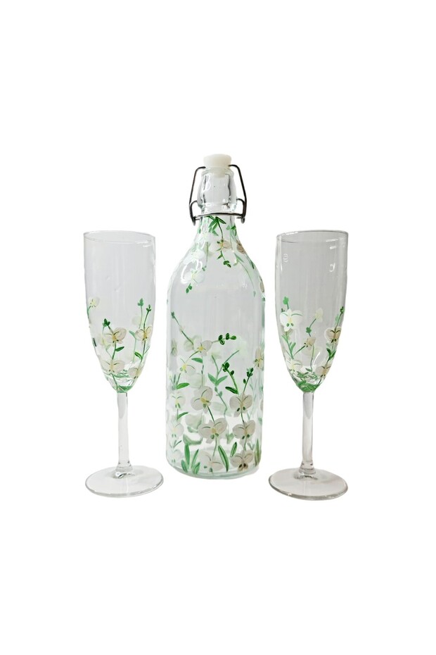 Hand-painted white rose glass set - an elegant addition to your table