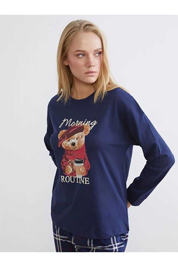 Ayı Teddy Baskılı Kadın Pijama Takımı (W5) - 2