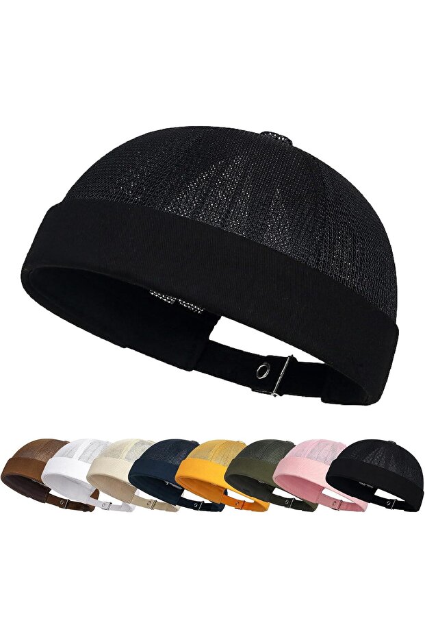 Enwokran Docker Cap - Adjustable Sailor Sun Hat, Unisex Mesh Brimless Rolled Cuff - 1