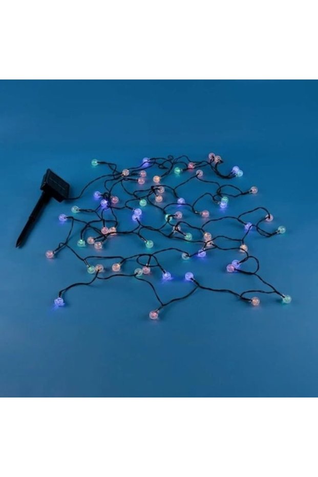 Solar LED Light String with 60 Globe Bulbs, Multicolor, Programs and Light Sensor, 6.5 m