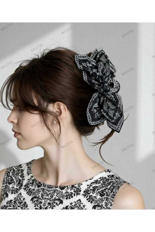 Black Patterned Bow Design Clasp (Bc-1240) - 2