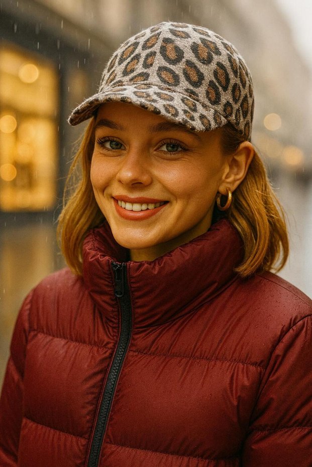 Gray Mottled Leopard Patterned Women's Cap Hat