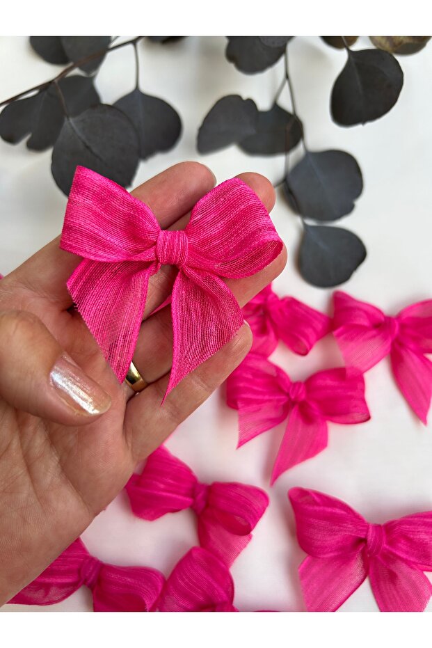 Ready-Made Bow Linen Ribbon Fuchsia 25 Pieces