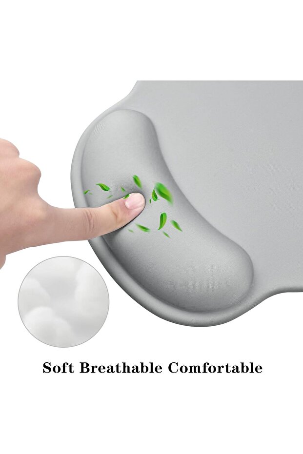 Wrist-Rest Mouse Pad — Comfortable PU Non-Slip Mouse Pad (Gray) - 3