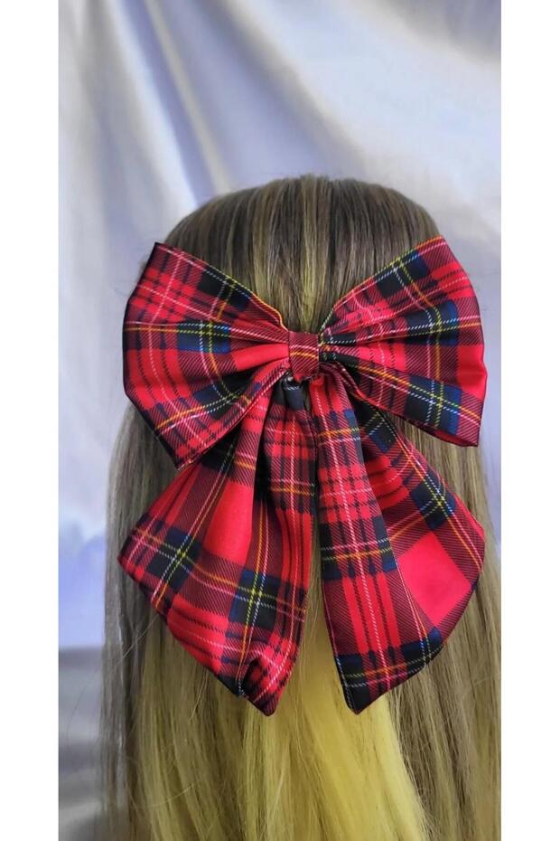 Red Plaid Automatic Clip Crepe Fabric Buckle