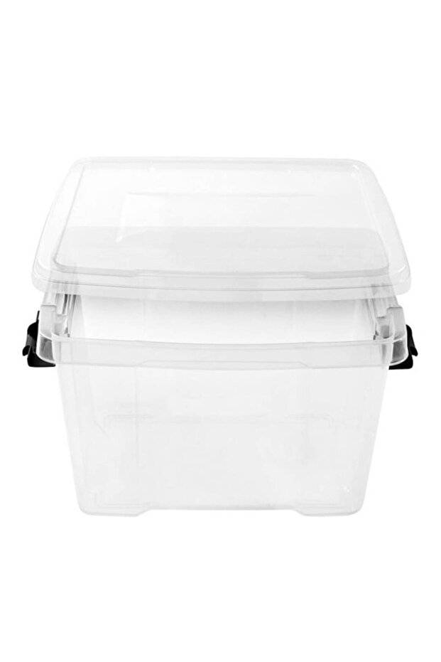 Set of 2 rectangular storage boxes with lockable lids and black handles, 12 L each - 2