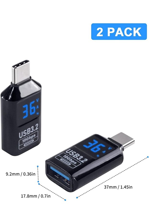USB-C to USB-A Adapter with Digital LED Display - Compatible with iPhone & MacBook - 6