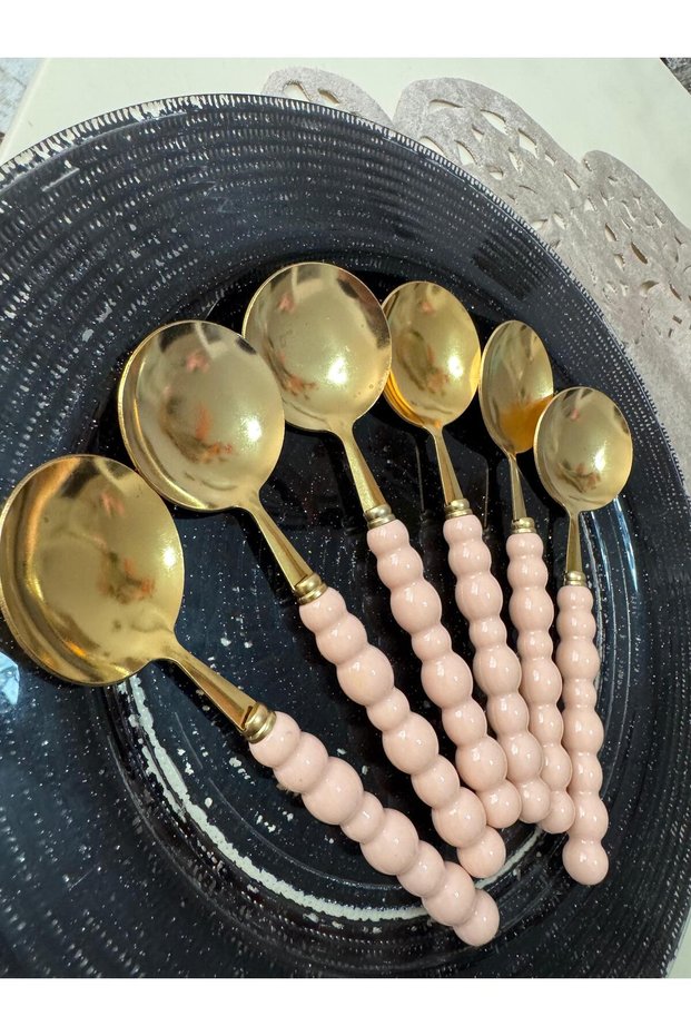 Pearl Colored Beaded Gold Tablespoon 6 Pieces