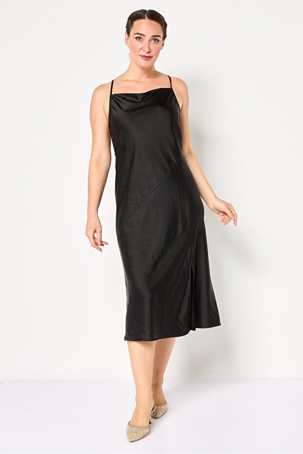 Women Textured Slip Maxi Dress, Black