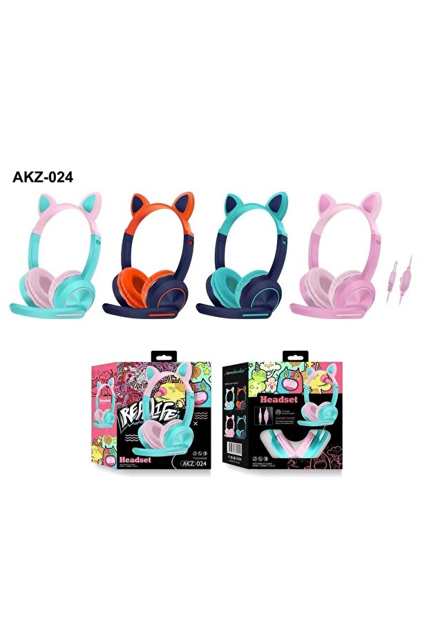ORANGE AKZ-024 Kids Headphones Cat Ear 3.5 mm Wired Headset Gaming Headset with Microphone -