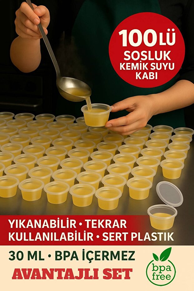 100’lü Set-30 ml Kendinden Kapaklı Şeffaf Sosluk – Sızdırmaz, Sıcağa Dayanıklı, Tekrar Kullanılabili - 1