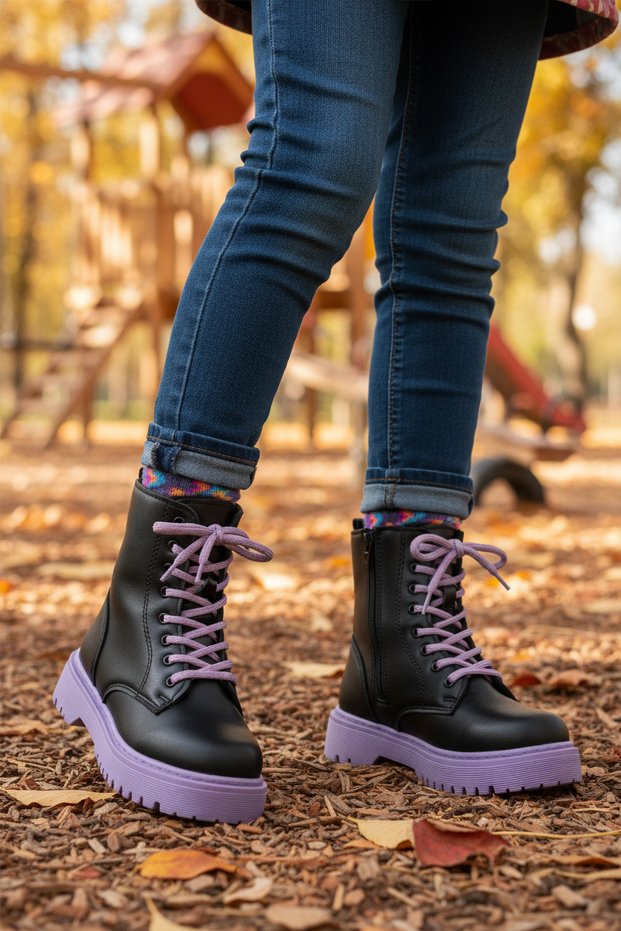 Black-Purple Zippered Children's Boots with Fleece Inside Dale 05 F