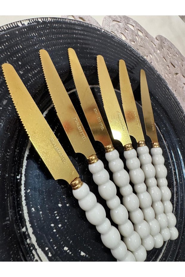Gold Knife with Pearls and Colored Beads, 6 Pieces