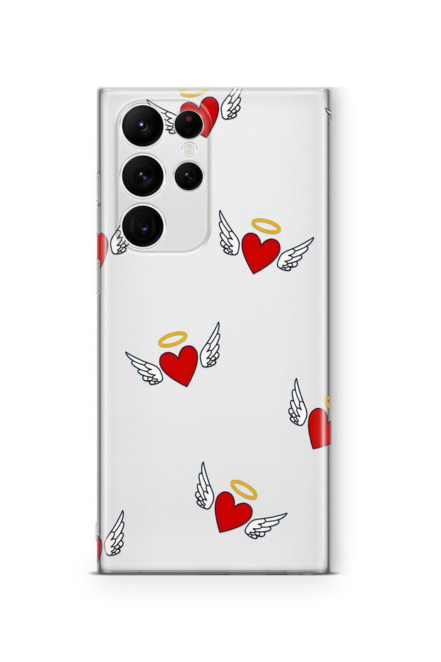 Samsung Galaxy S23 Ultra Compatible Angel Heart Pattern Transparent Phone Case