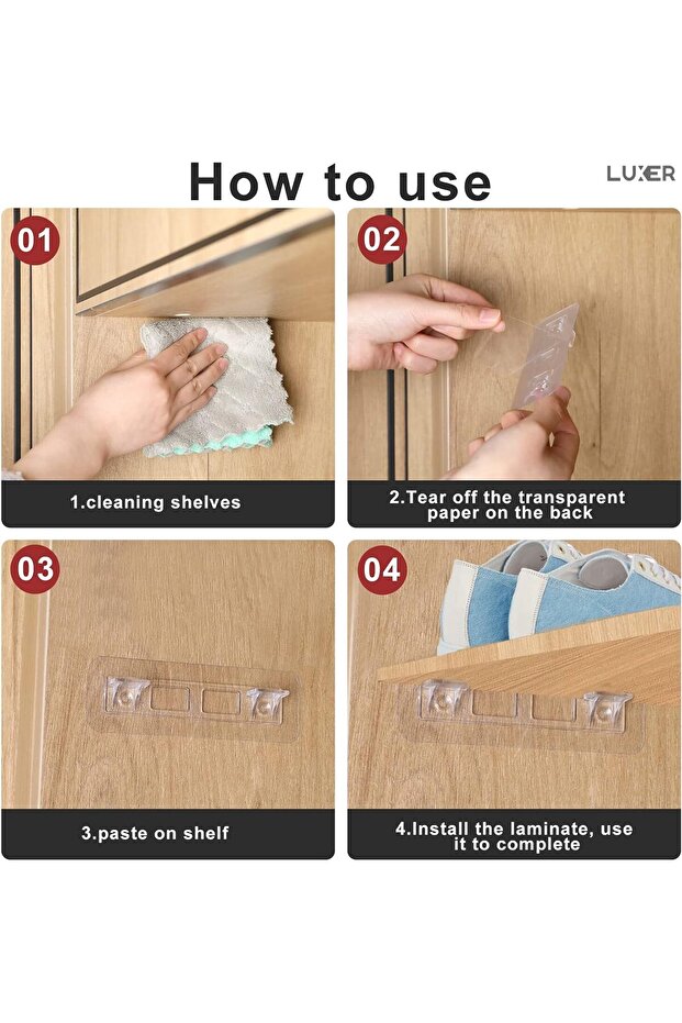 Set of 10 Self-Adhesive Supports for Shelves and Shelves, Shelf Mounting Without Holes, Dimensions 12 x 4 cm - 5