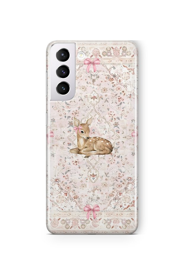 Samsung Galaxy S22 Compatible Transparent Phone Case with Deer and Bow Pattern