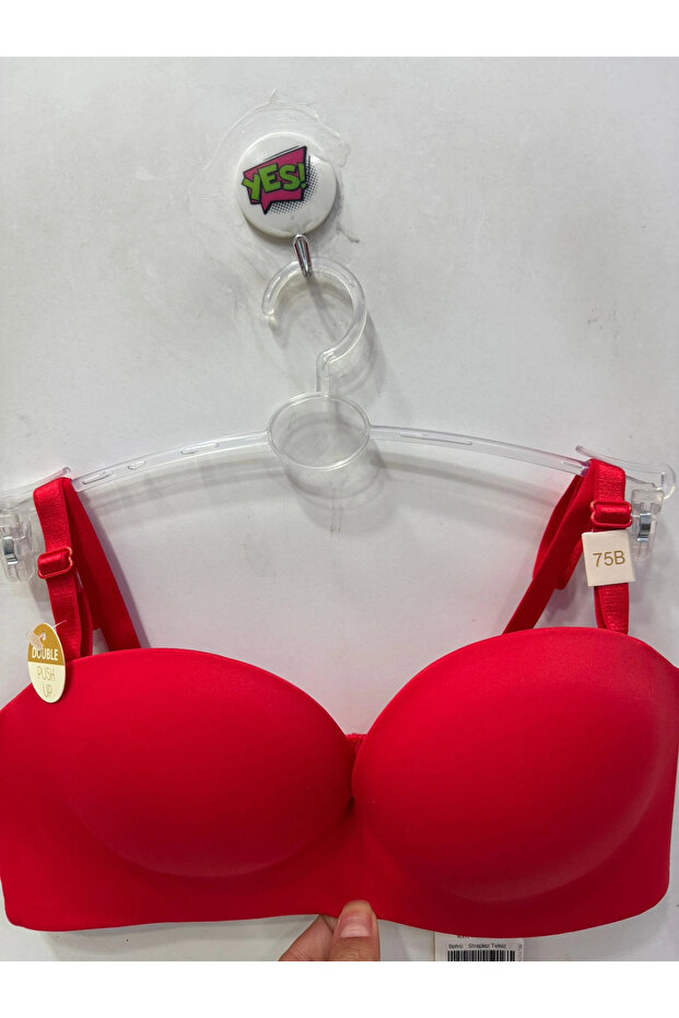 Women's Underwire-Free Strapless Double Padded Supportive Red Bra