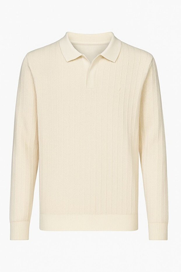 Men's Beige Collared Knitwear Men's Knitwear Sweater Collared Men's Sweater