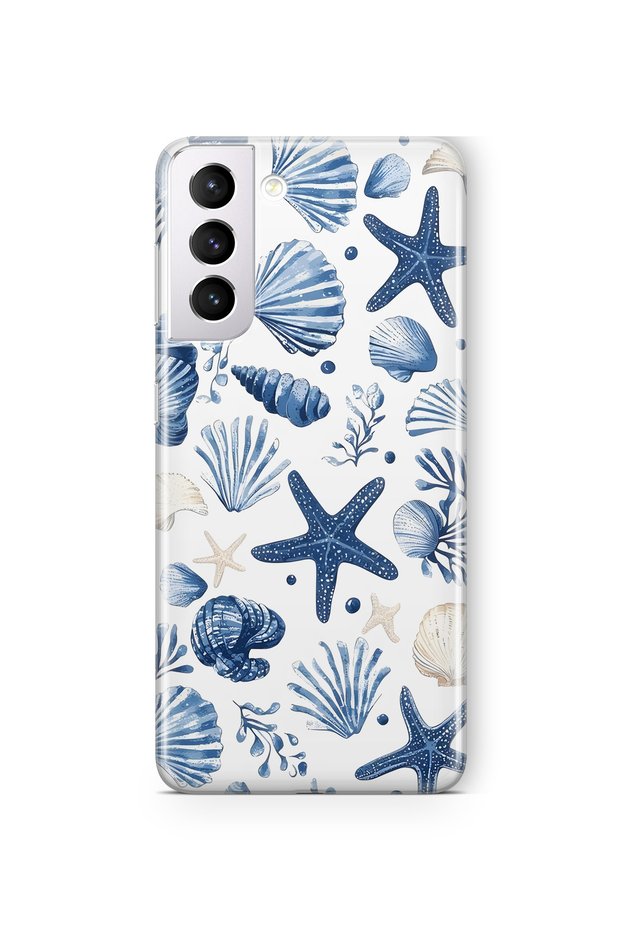 Samsung Galaxy S22 Compatible Starfish and Shells Pattern Transparent Phone Case