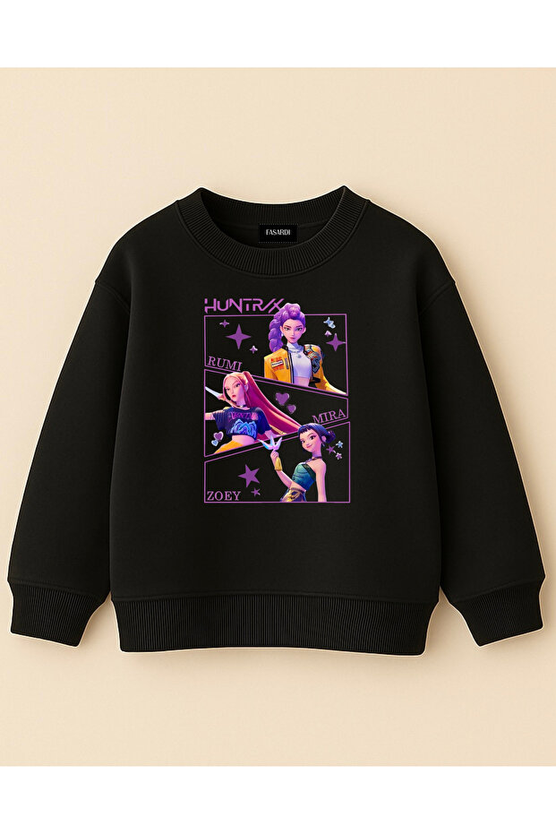 Kpop Demon Hunters Huntrix Zoey Rumi Mira Front Back Printed Oversized No Sharadon Girls' Sweatshirt