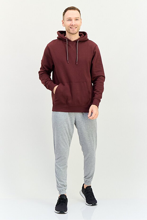 هودي رجالي سادة بأكمام طويلة، لون عنابي غامق - 4
