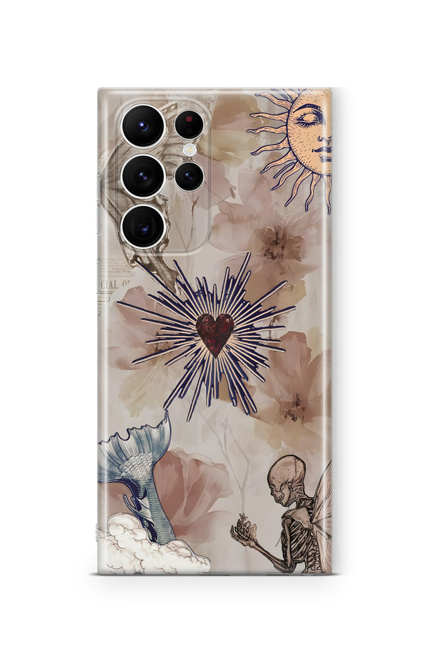Samsung Galaxy S24 Ultra Compatible Transparent Phone Case with Heart and Butterfly Collage Pattern