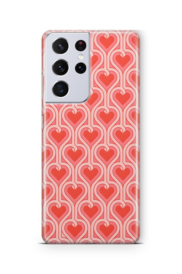 Samsung Galaxy S21 Ultra Compatible Retro Heart Pattern Transparent Phone Case