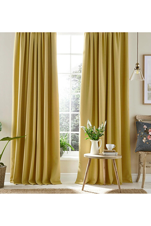 Mustard Special Woven Thick Fabric Sunshade Background Curtain Long-Lasting Use (Width X Length)