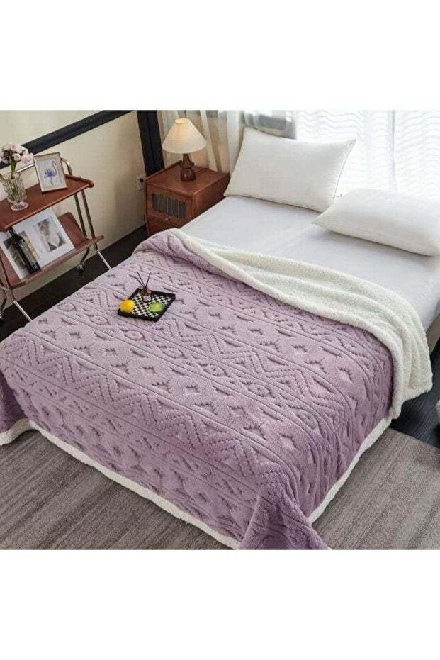 Embossed Thick Purple Plush Luxurious & Soft Blanket 200 x 230 Cm