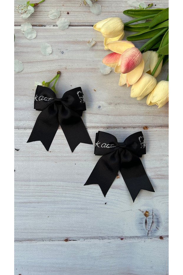 Ataturk Patterned Ribbon Hair Clip - 2 Pieces with Clips/ October 29, May 19, April 23 Clip