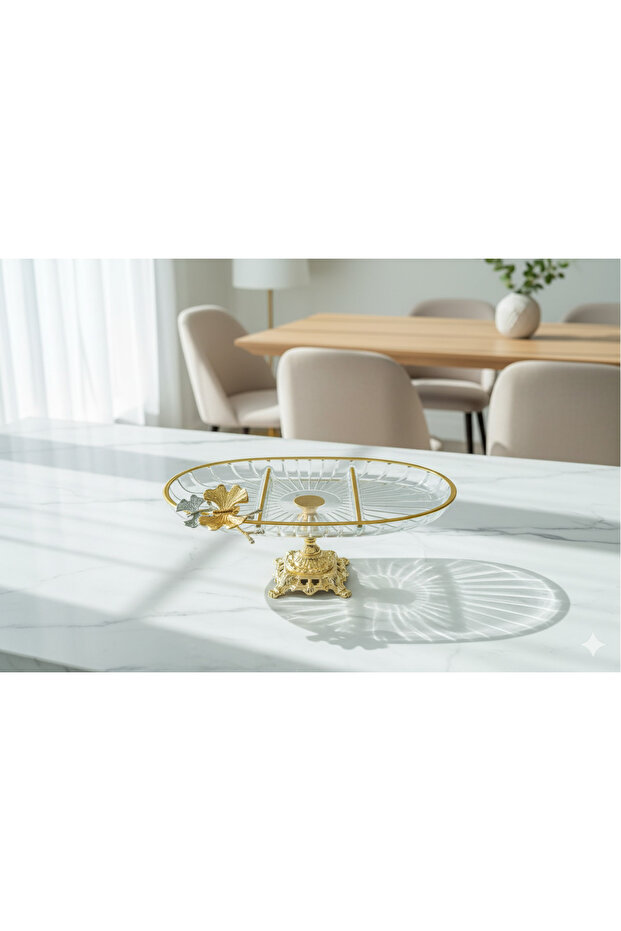 Lüxs Metal Leg Gold Oval Butterfly Shape Presentation Tray & Cookie Bowl