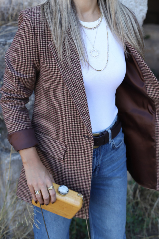 Acı Kahve Astarlı Kazayağı Blazer - 3