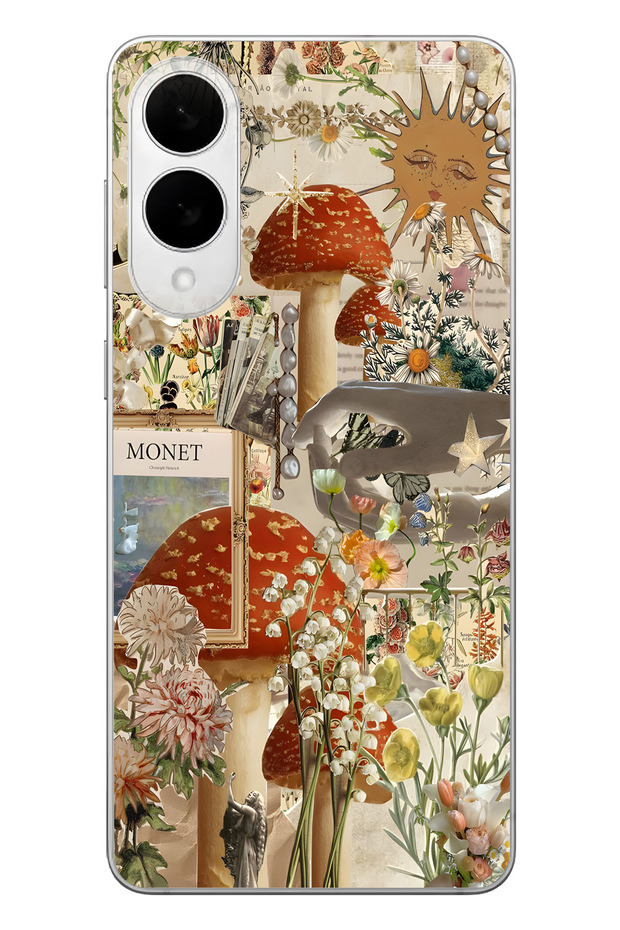 Samsung Galaxy S25 Edge Compatible Mushroom Garden Patterned Transparent Phone Case