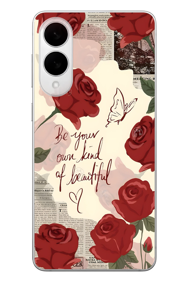 Samsung Galaxy S25 Edge Compatible Red Rose Patterned Transparent Phone Case