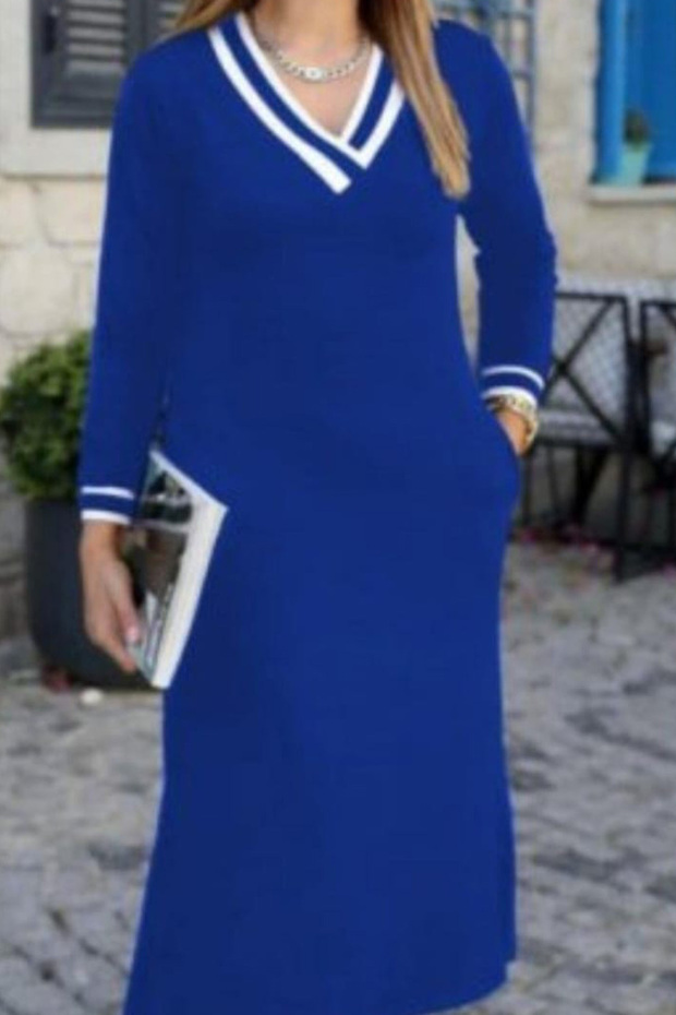 V Yaka Yanları Yırtmaçlı Elbise - 5