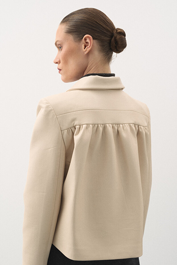 Kısa Deri Ceket Bej - 7