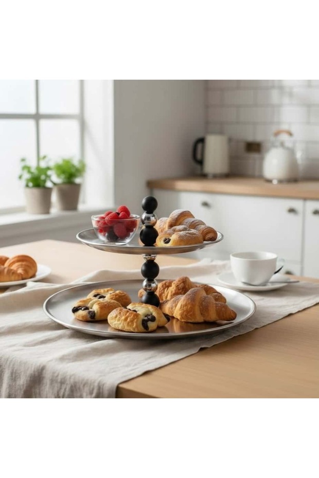 طبق تقديم مزدوج من الستانلس ستيل - 1