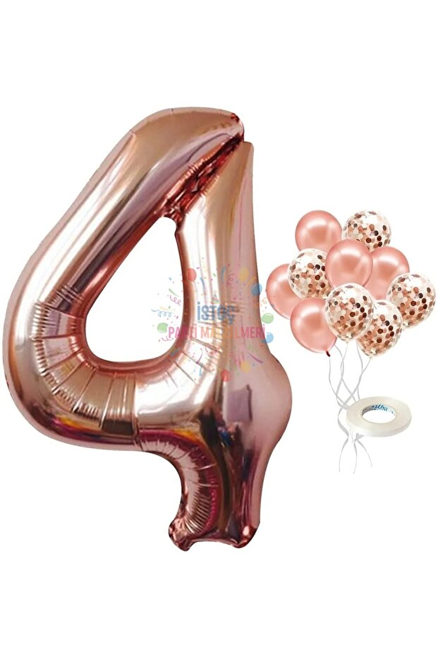 4 Year Old Rose Gold Number Balloon Confetti Balloon Set